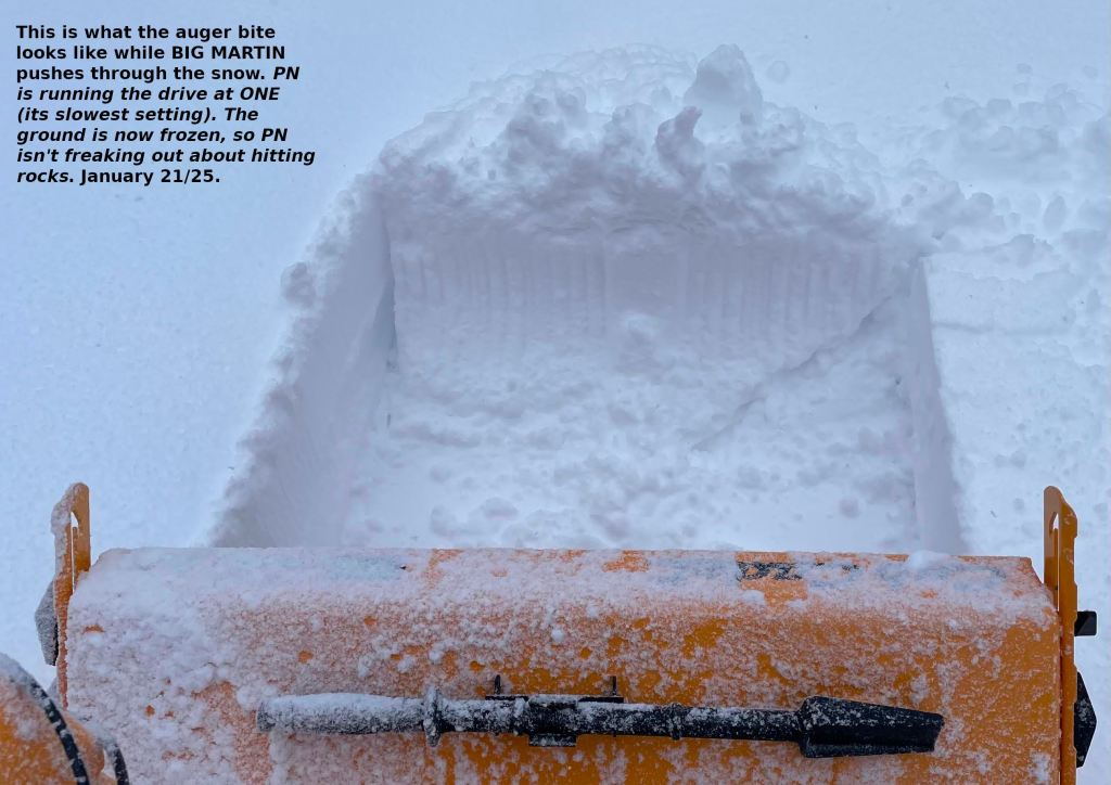 the cut marks of the snowblower's augers