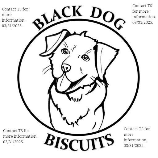 black dog biscuit logo with contact information; info@blackdogbiscuits.ca