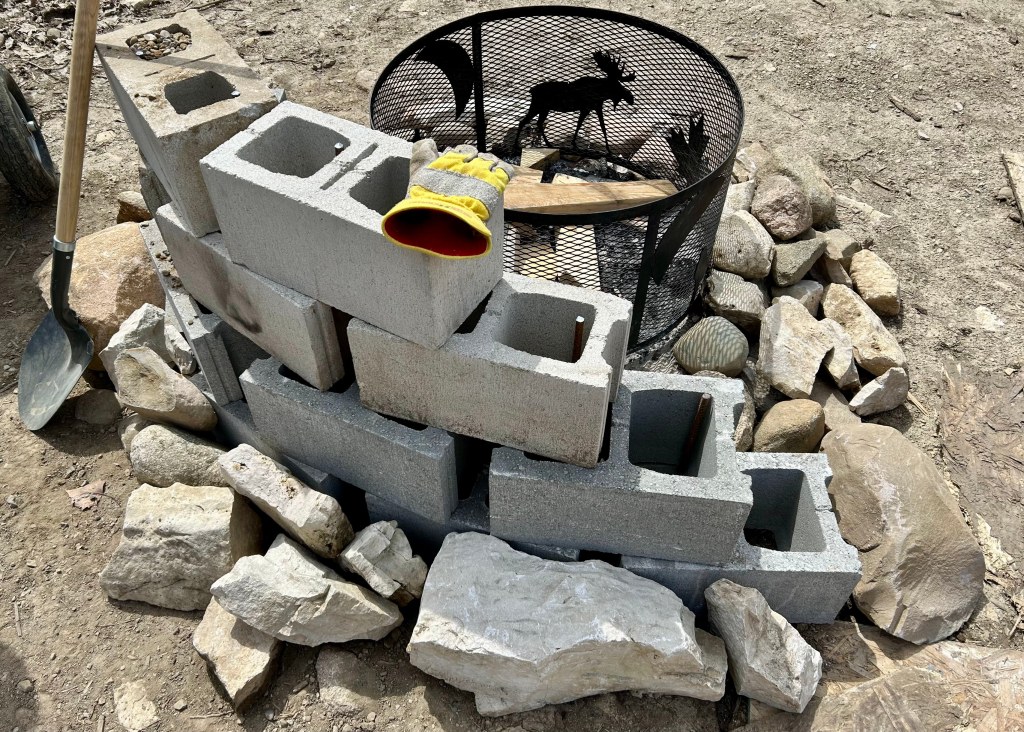 a semi-temporary outdoor fireplace