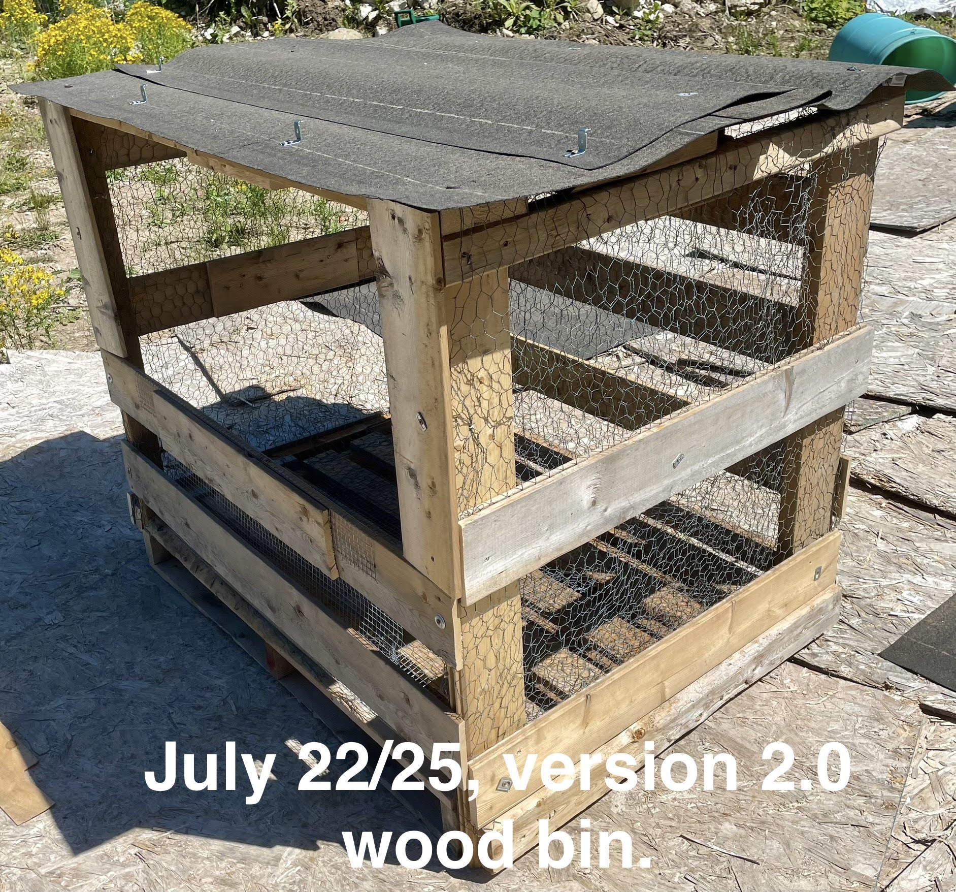 the second firewood drying bin with less-expensive chicken wiring