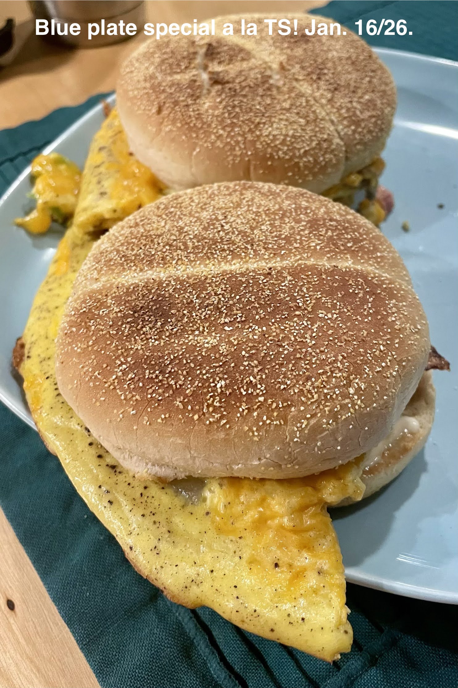 a western omelette on toasted buns on an off-grid kitchen