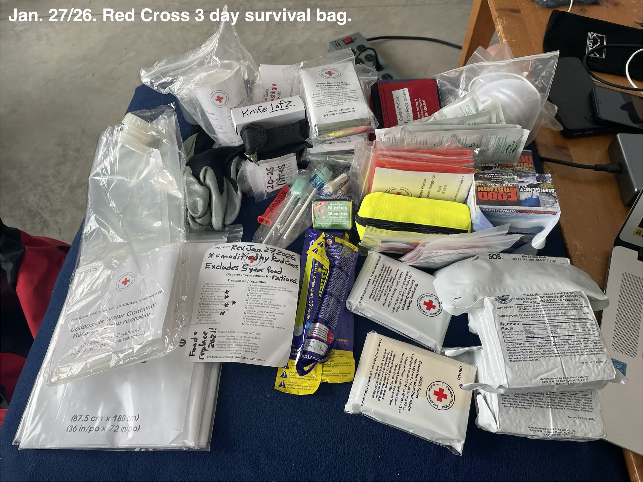 A city bailout kit that allows 3 people to survive for 3 days after a disaster.