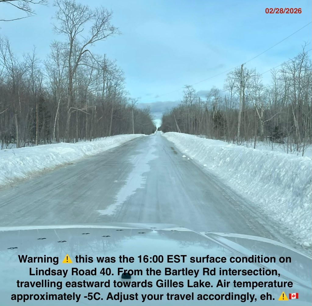 Dangerous, icy surface conditions on Lindsay Road 40.