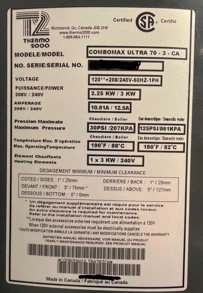faceplate for combomax ultra 70-3-CA with the serial number edited out to protect our privacy