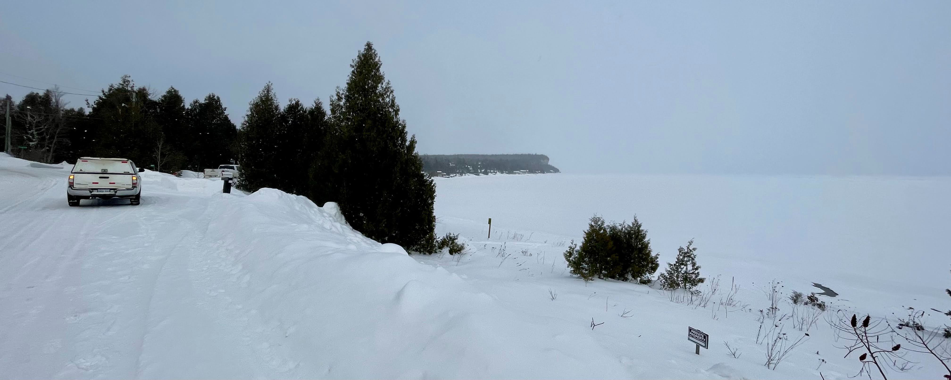 a panorama of Georgian Bay, as it's completely frozen over in February 2026.