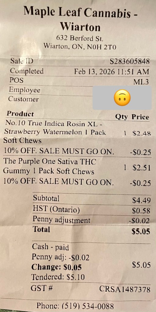 receipt from the cannabis dispensary