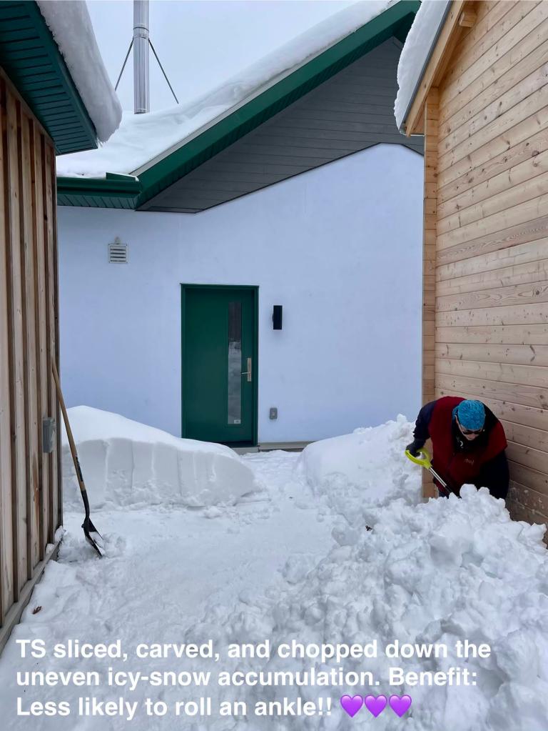 TS cut down the ice berms forming around the house skirt