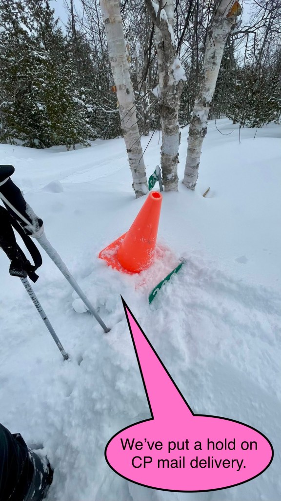 The snow's piled up so high, Paul can walk over the mailbox.