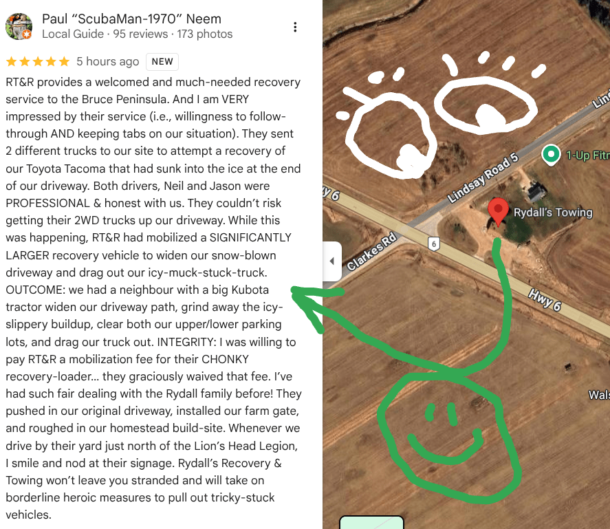 Google Map review. Paul always uses his real name on reviews. Don't hide behind pennames.