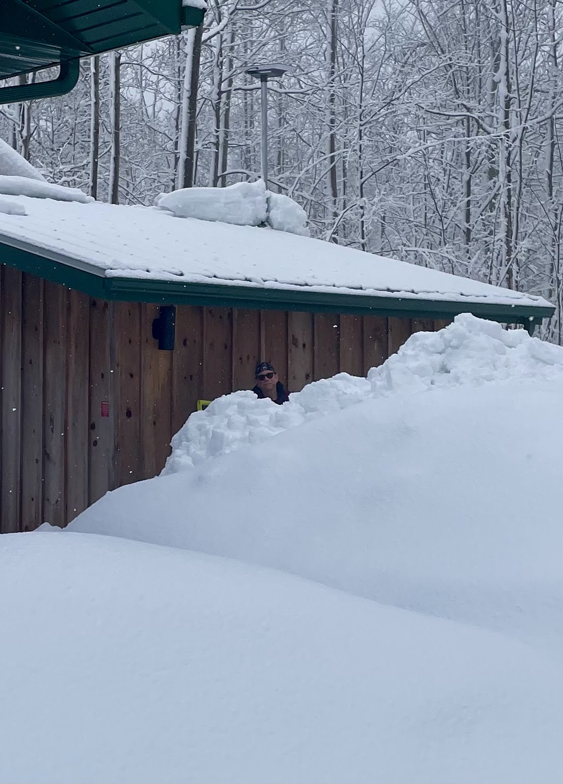 See that whack of snow being held up by the satellite dish pole? That's how much was on the e-shed.