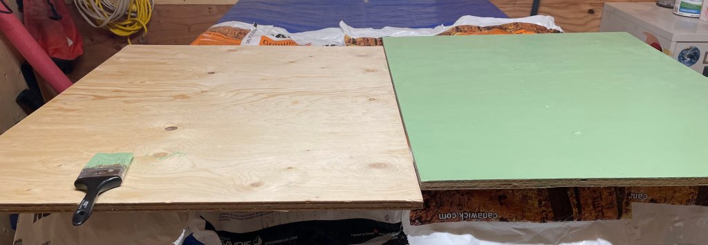 before and after the plywood sheets were painted