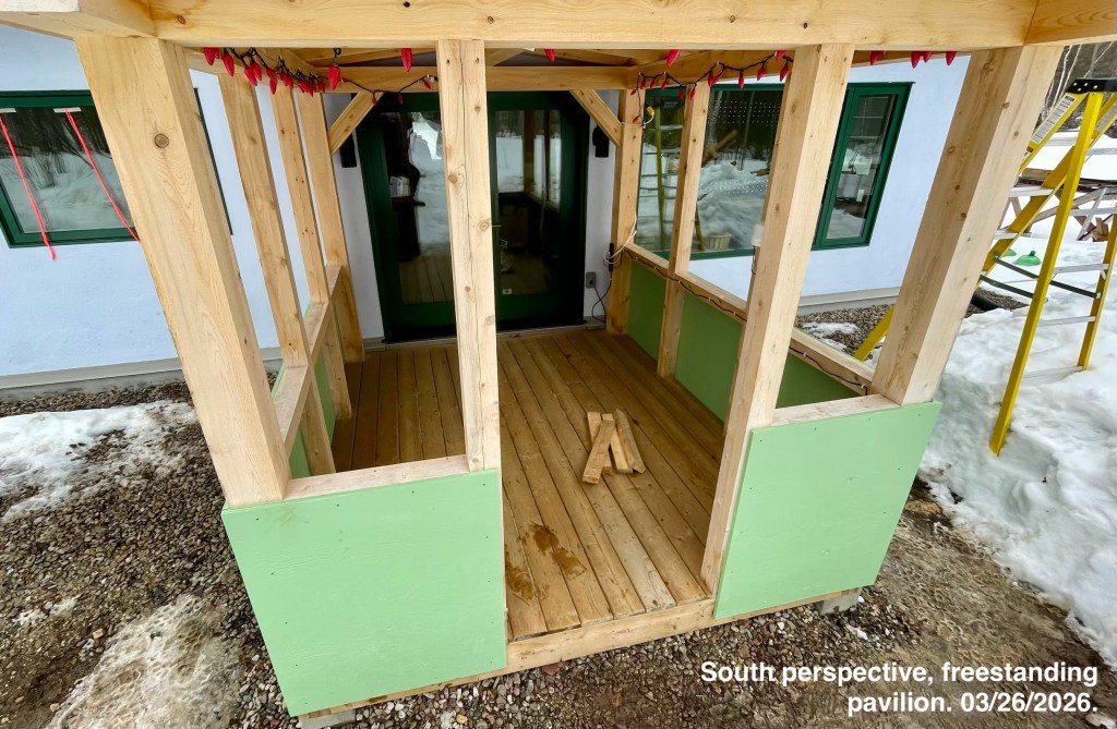 add a prehung door at the end of pavilion 