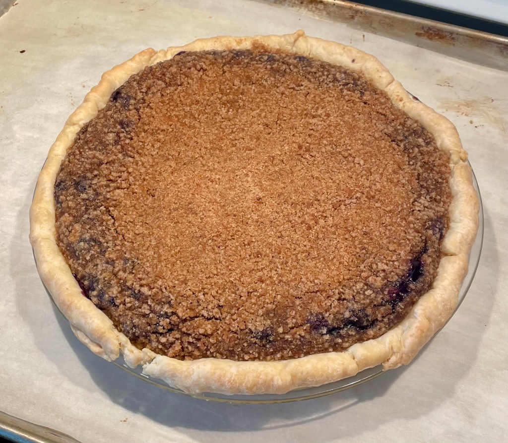 A blueberry crumble pie for Paul's birthday.