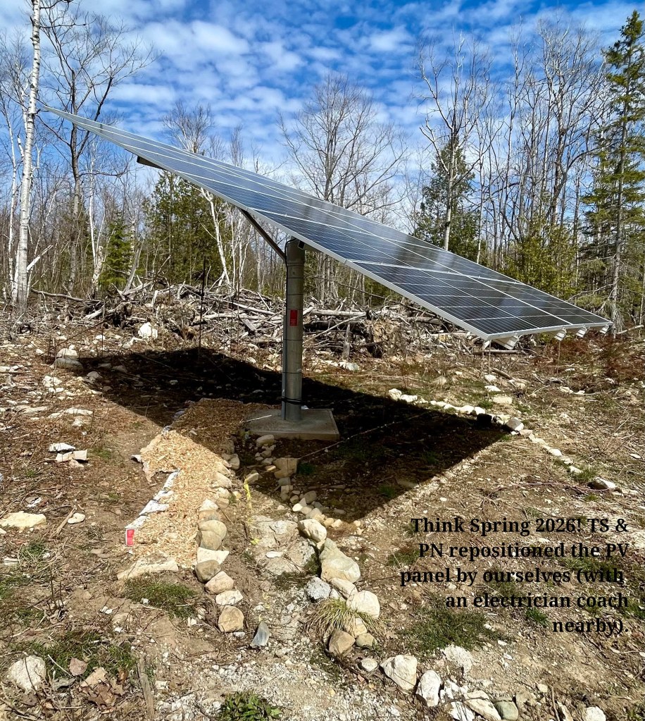 The ground-mounted PV panel was repositioned by Paul and Tobey.